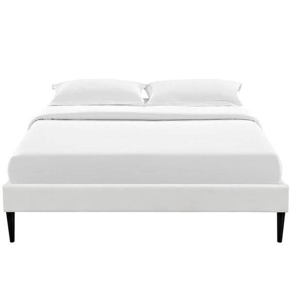 Sherry King Vinyl Bed Frame with Round Tapered Legs in White