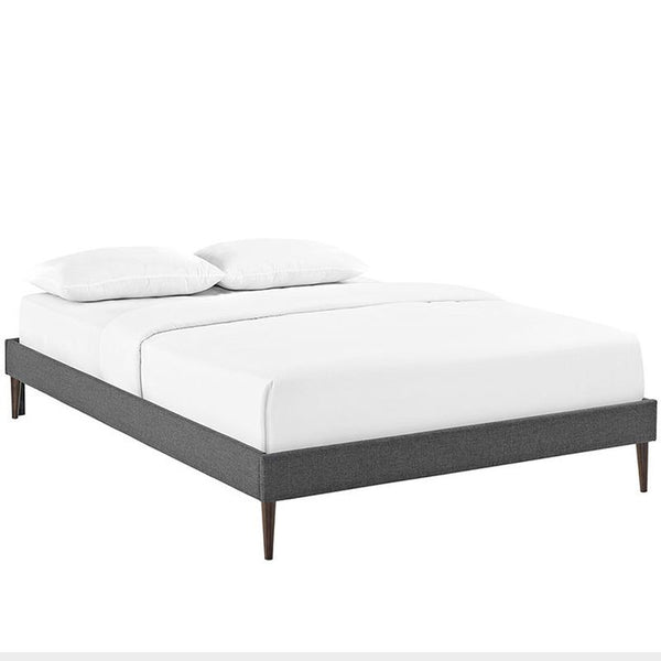 Sherry Full Fabric Bed Frame with Round Tapered Legs in Gray