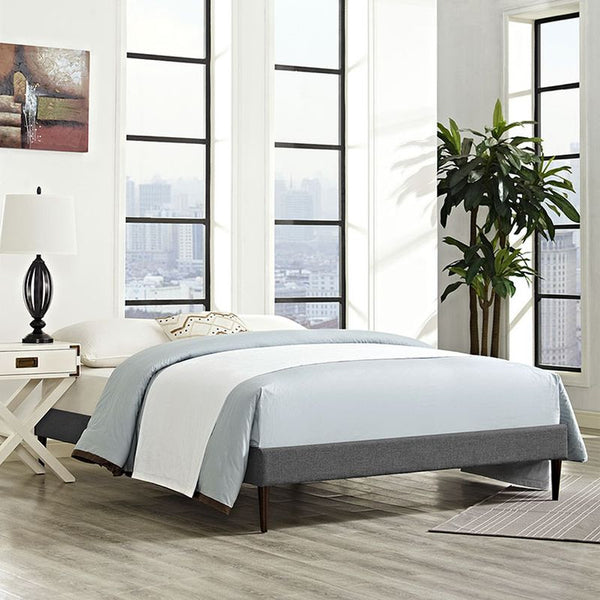 Sherry Full Fabric Bed Frame with Round Tapered Legs in Gray