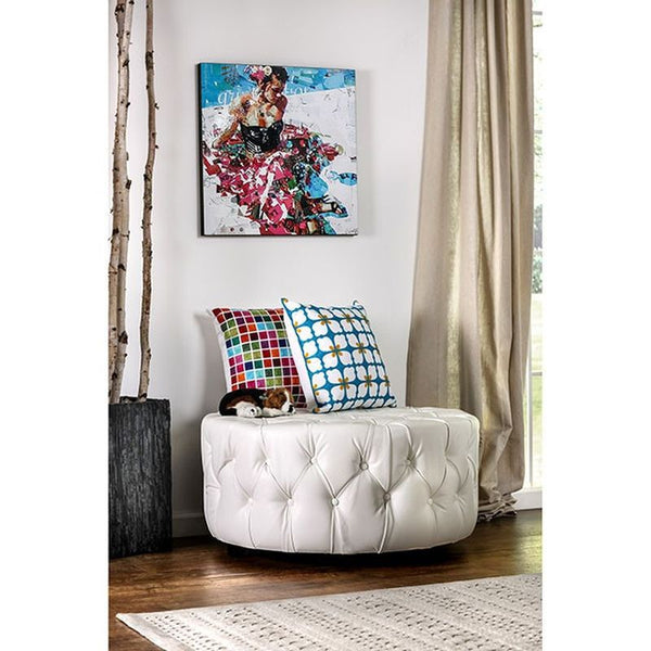 Latoya White Round Ottoman