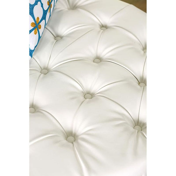 Latoya White Round Ottoman