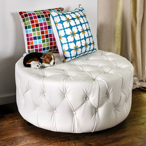 Latoya White Round Ottoman