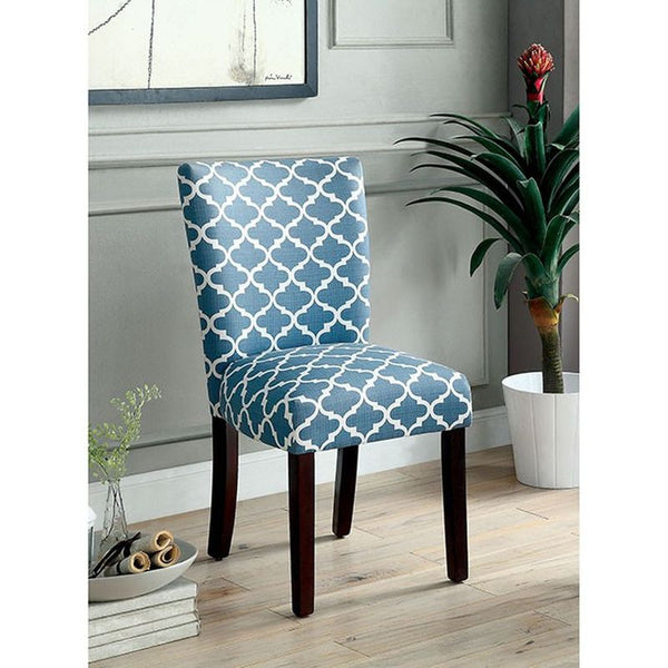 Capri I Blue Quatrefoil Pattern Side Chair