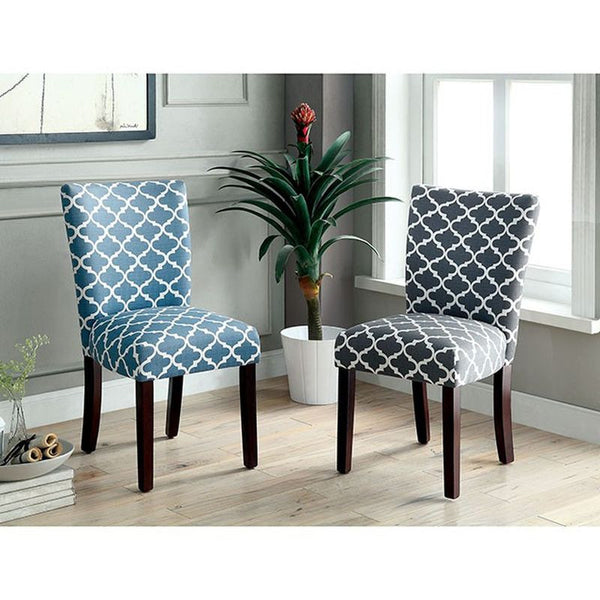 Capri I Blue Quatrefoil Pattern Side Chair