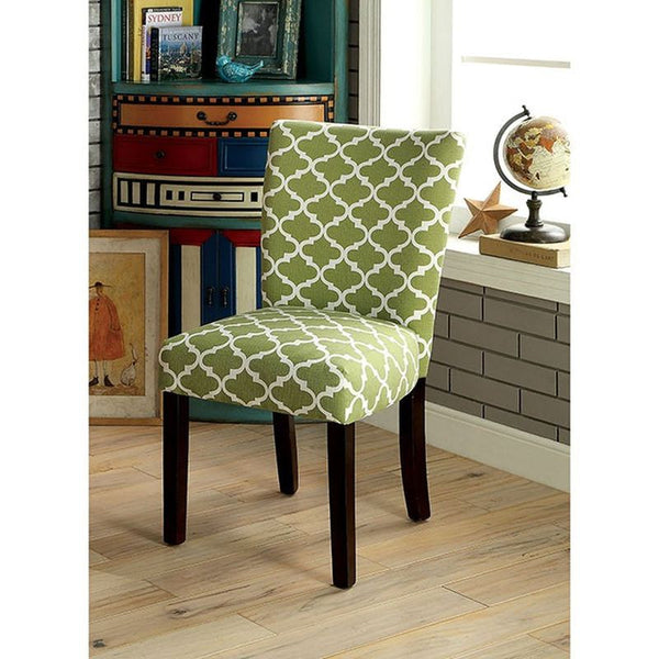 Capri I Green Quatrefoil Pattern Side Chair