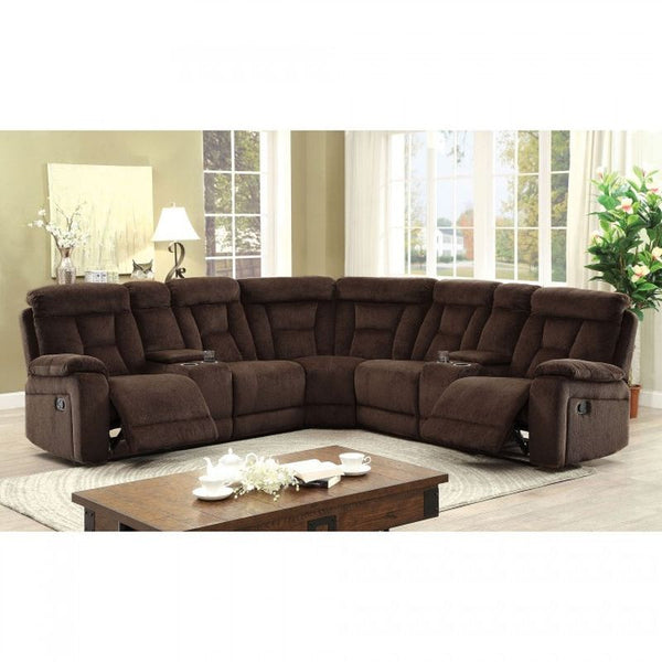 Maybell Sectional w/ 2 Consoles, Brown